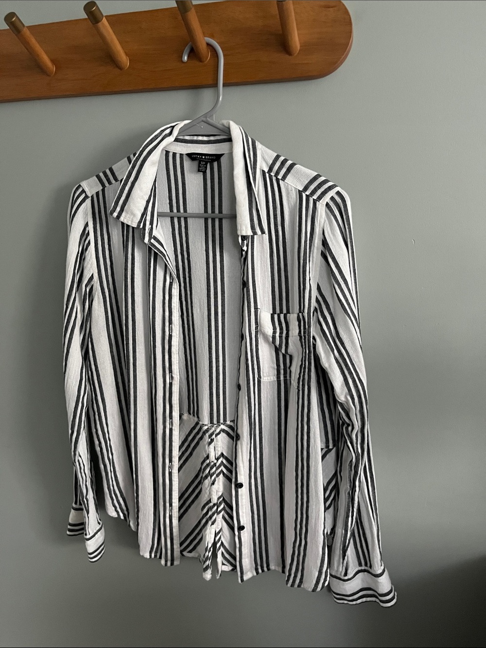 Lucky Brand Black & White Vertical Stripe Lightweight Shirt